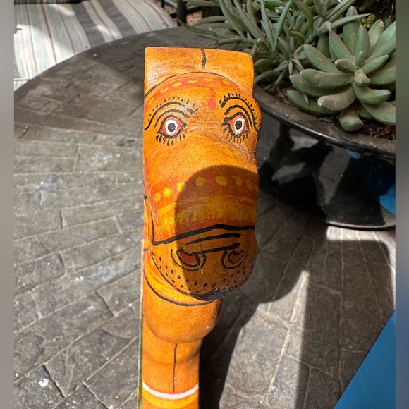 Vintage Hand Painted India Ornament Tribal Ethnic Carved Wood Piece - Picture 3 of 3